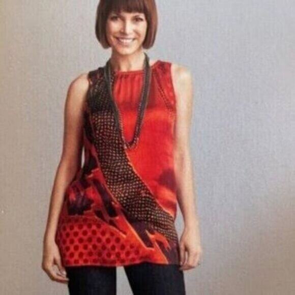 CAbi Tunic Top Silk Blend Red Hot #154 Medium - Picture 1 of 6